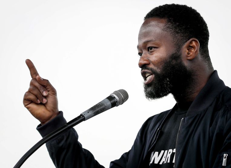 Jerry Afriyie, dichter en voorman van actiegroep Kick Out Zwarte Piet. Beeld EPA