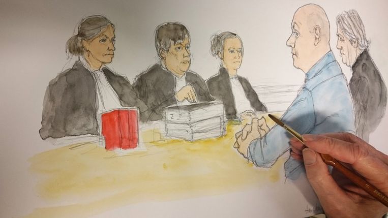 Een rechtbanktekening van het eerdere proces van Wim S. Beeld rv