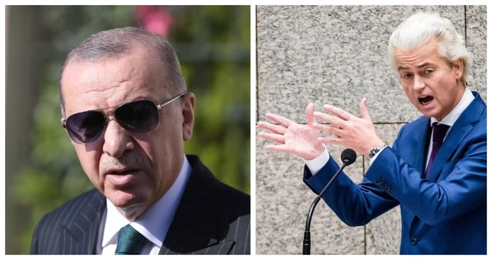 De Turkse president Recep Tayyin Erdogan. Foto rechts: Nederlanse anti-islampoliticus Geert Wilders.