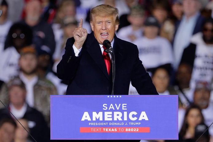 Voormalig Amerikaans president Donald Trump tijdens een politieke rally in Texas. (29/01/2022)