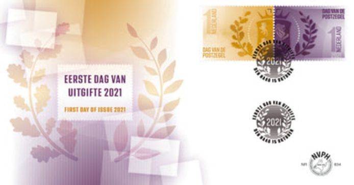 Op de eerstedagenvelop die de NVPH heeft ontworpen, is de vormgeving en kleurstelling van de twee wapenzegels die een facelift hebben gekregen doorgevoerd.