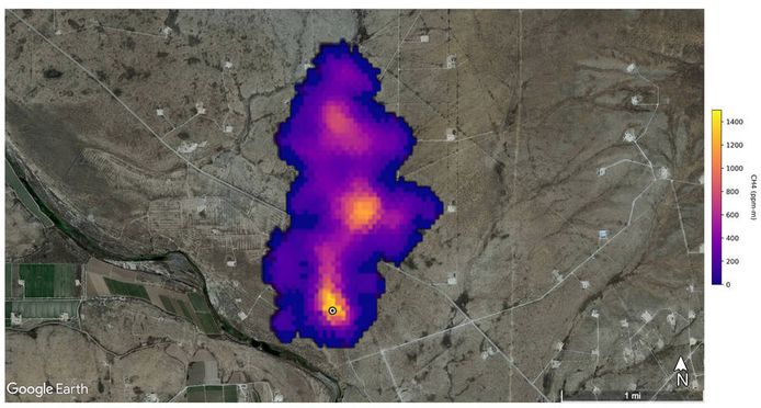 Een methaanpluim van drie kilometer werd ook gespot in de Amerikaanse staat New Mexico.