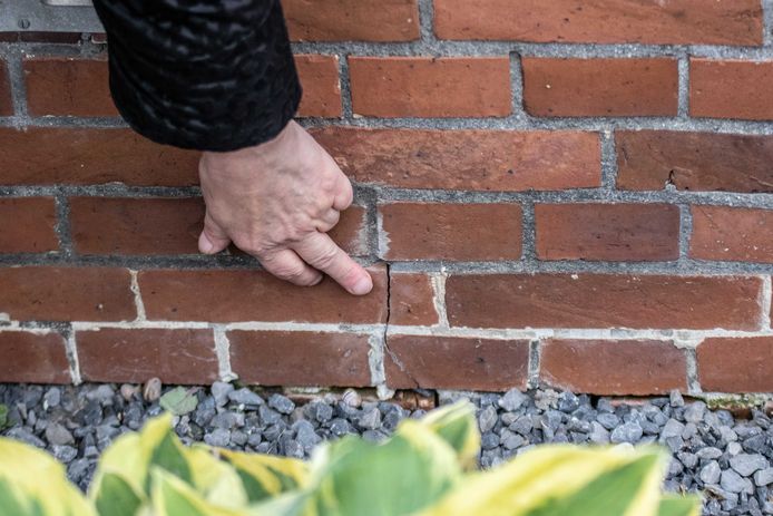 Een bewoonster van Westerwijtwerd wijst schade aan die is ontstaan door een aardbeving met een kracht van 3.4. Het is de op twee na zwaarste beving in de provincie Groningen als gevolg van de gaswinning.