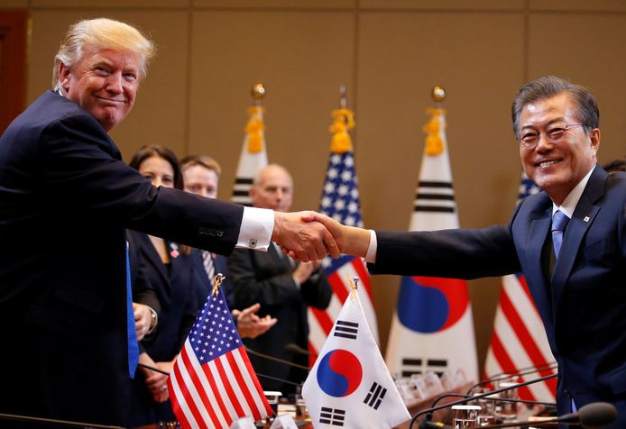 Donald Trump en de Zuid-Koreaanse president Moon Jae-in.