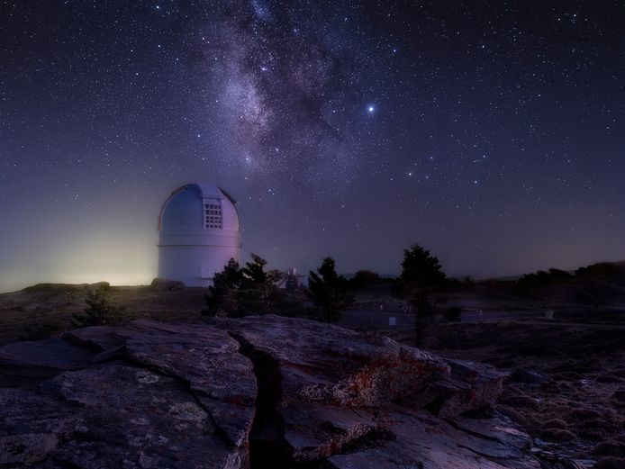 Night View Of Space Observatory Of Calar Alto. AlmerÃ­a. Andalusia. South of Spain.