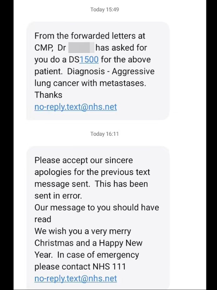 Messaggi di testo falsi da un ospedale britannico: i pazienti non hanno ricevuto un augurio di Natale, ma una terribile diagnosi di cancro.