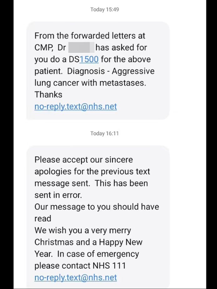 False text messages from a British hospital: Patients did not receive a Christmas wish, but a terrible cancer diagnosis.