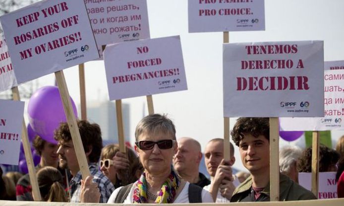 Brussels, Belgium - Demonstrators pictured during a march to support the right to abortus, Saturday 24 March 2012 in Brussels