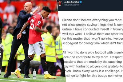 Man United-speler Sancho gaat publiekelijk in tegen coach Ten Hag: “Geloof niet alles wat je leest”