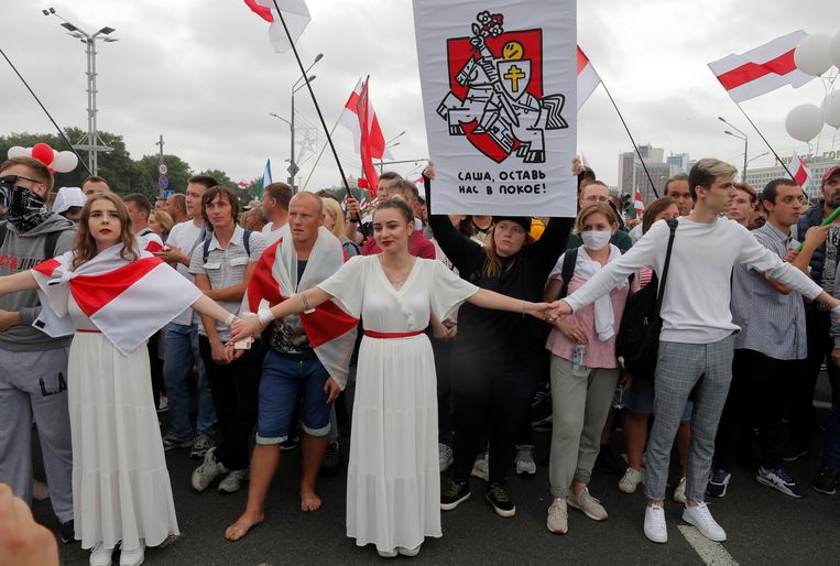 Vrouwen spelen een hoofdrol in de Wit-Russische protesten, zoals hier in Minsk. Beeld REUTERS
