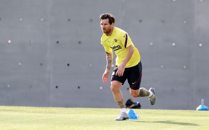 Lionel Messi tijdens de training begin deze maand.