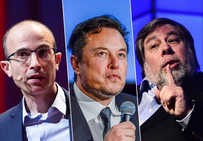 Filosoof-auteur Yuval Noah Harari, Tesla-oprichter en Twitter-eigenaar Elon Musk en Apple-medeoprichter Steve Wozniak.