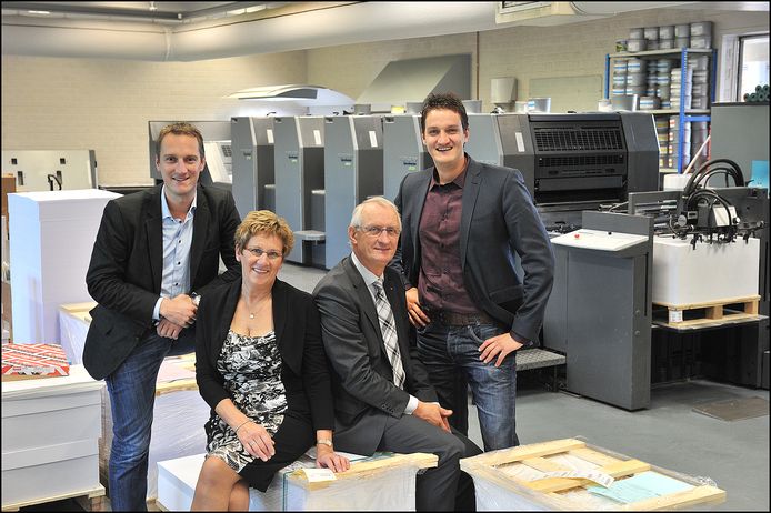Maarten, Ria, Tiny en Twan Weemen (vanaf links), op een foto uit 2012 in hun familiebedrijf in Haps.