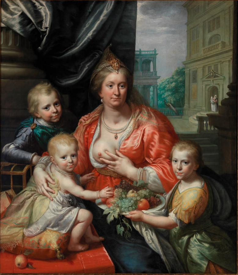 Onder meer dit schilderij uit de lopende tentoonstelling van het Rijksmuseum over familieportretten werd door Facebook geweigerd. Het gaat om een portret van gravin Sophia, de vrouw van stadhouder Ernst Casimir van Nassau van Friesland. Ze had negen kinderen. Vijf daarvan zijn op jonge leeftijd overleden.