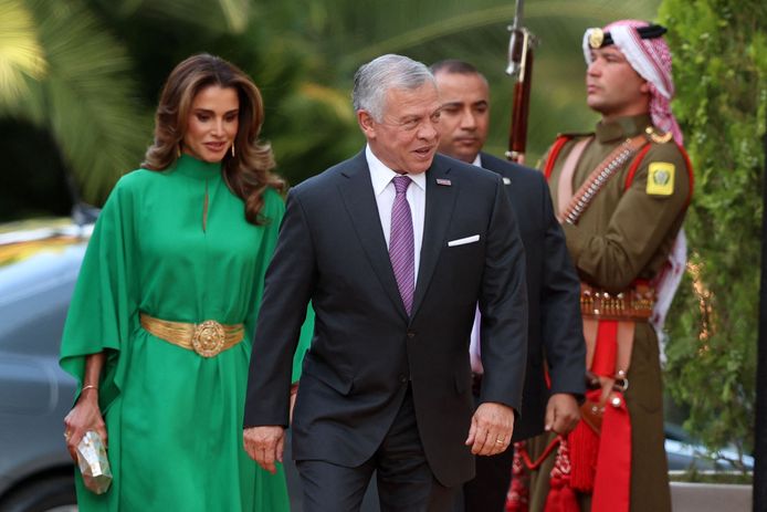 Abdullah and Rania arrive to celebrate the 77th anniversary of independence.