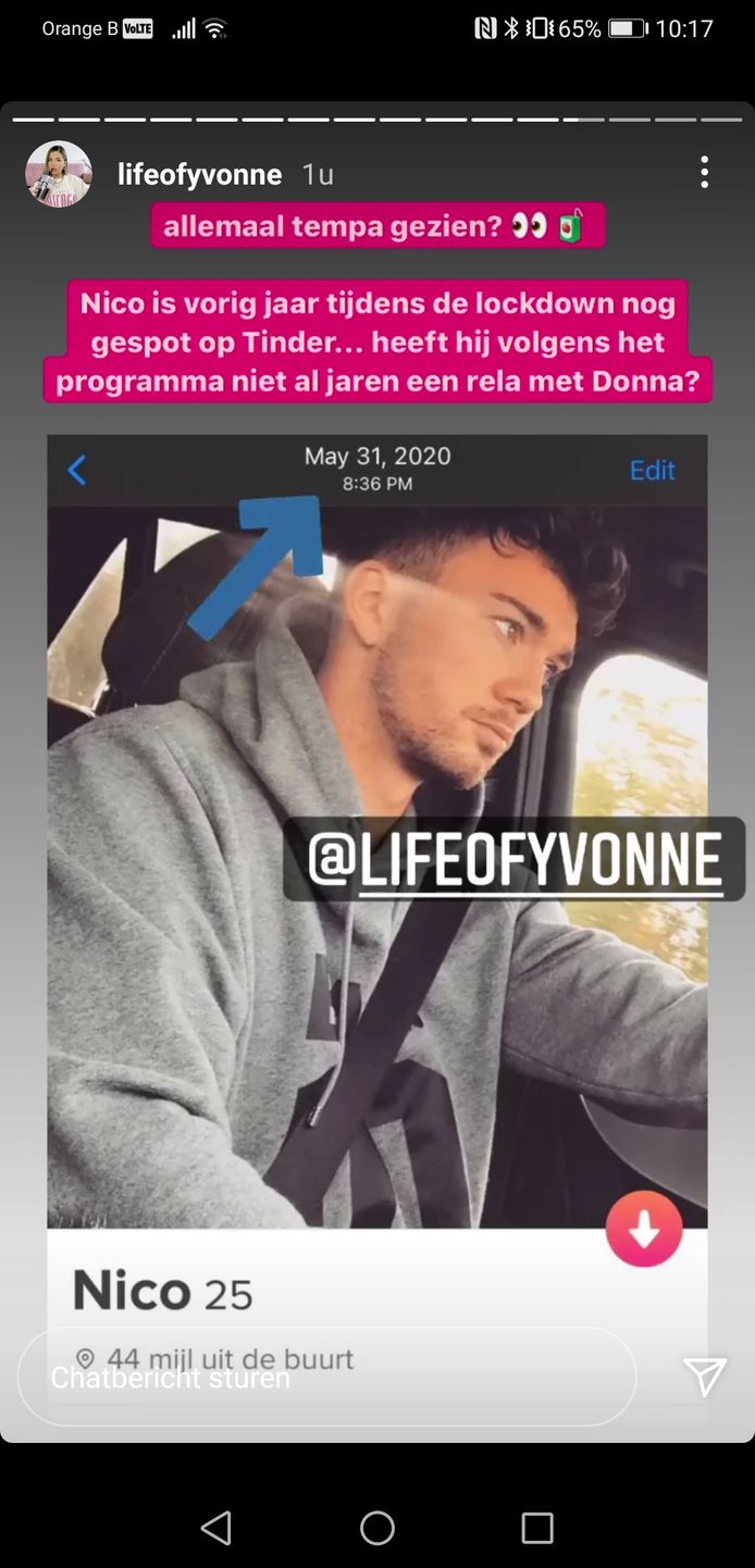 'Temptation Island: Love or Leave'-deelnemer Nico werd vorig jaar gespot op Tinder. Op dat moment had hij al een relatie met Donna...