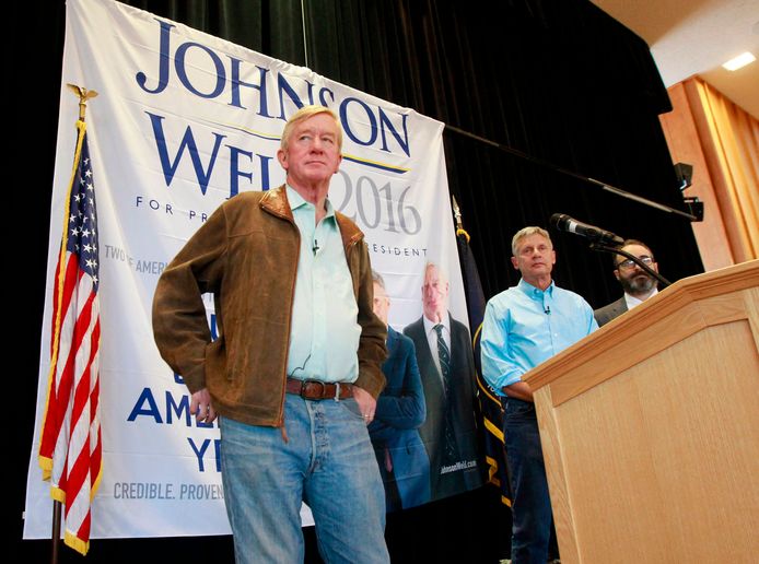 Bill Weld als running mate van Gary Johnson voor de verkiezingen van 2016.