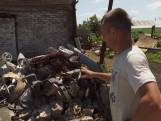 Oekraïner herbouwt gebombardeerd huis met oorlogsmateriaal