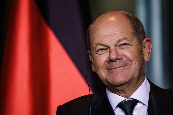 De Duitse bondskanselier Olaf Scholz tijdens een persconferentie in Berlijn. (03/02/23)