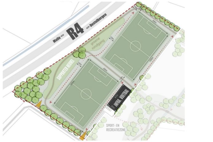 Twee voetbalterreinen worden voorzien langsheen de R4.