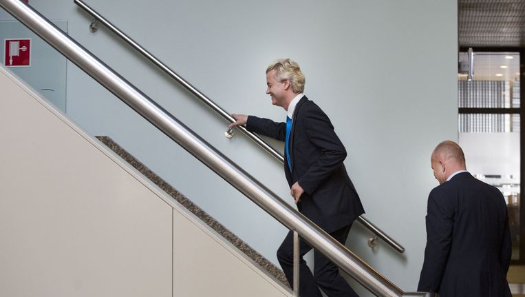 PVV-leider Geert Wilders afgelopen woensdag in het Tweede Kamergebouw Beeld 