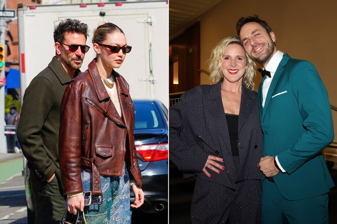 Links: Bradley Cooper en Gigi Hadid op stap in New York. Rechts: Tine Embrechts en partner Guga Baul.