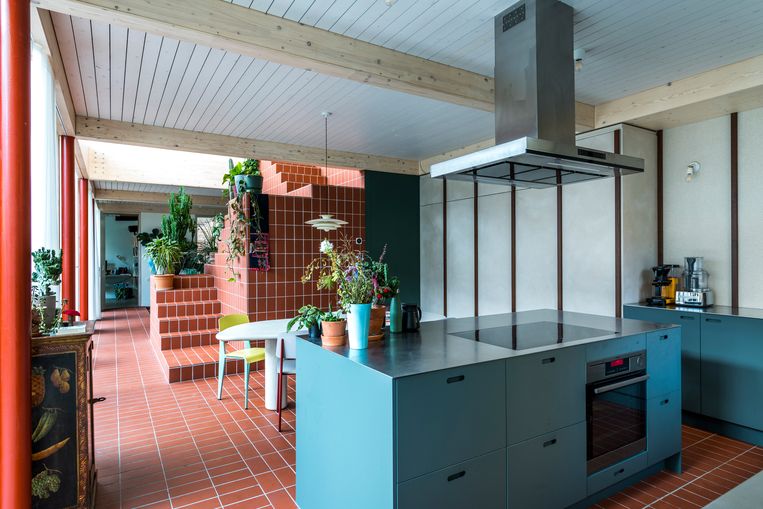 The lower cabinets are covered in Fenix, a matte plastic.  The high cabinets are finished in lime plaster.  Luke Roymans's photo 