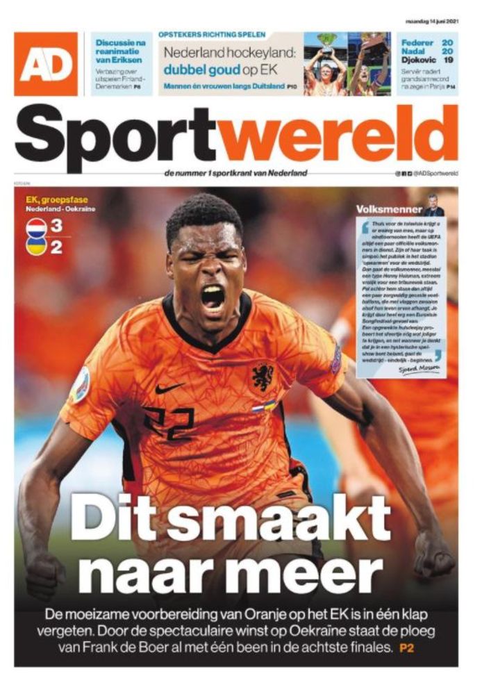 De voorpagina van de sportkatern van het Algemeen Dagblad.