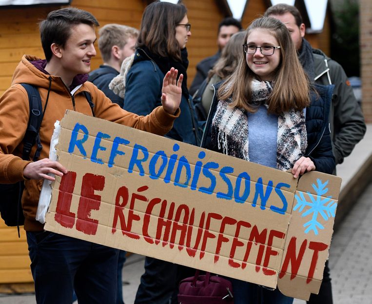 Actie van de studenten de de KUL in afwachting van de mars 