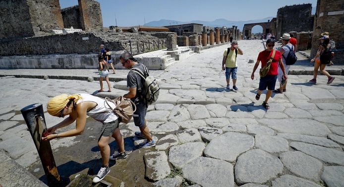 Toeristen in Pompeii.