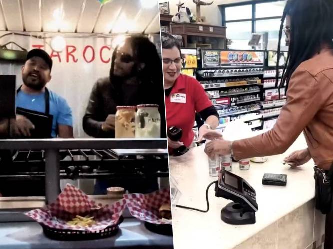 KIJK. Zanger Lenny Kravitz helpt mee burgers bakken in eetkraampje in Mexico