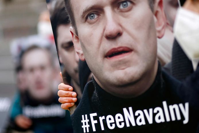 Een door Amnesty International georganiseerde demonstratie voor de vrijheid van oppositieleider Navalny.