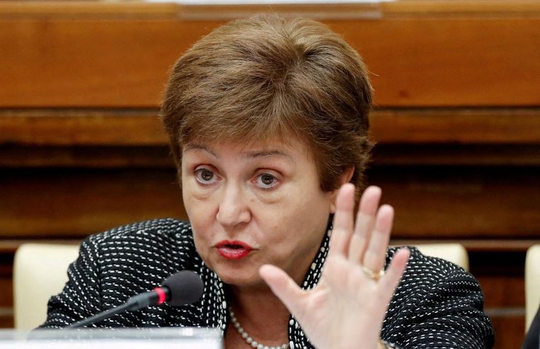 IMF-topvrouw Kristalina Georgieva. Het IMF waarschuwt voor een sterke recessie als het gas uit Rusland wegvalt. Beeld REUTERS