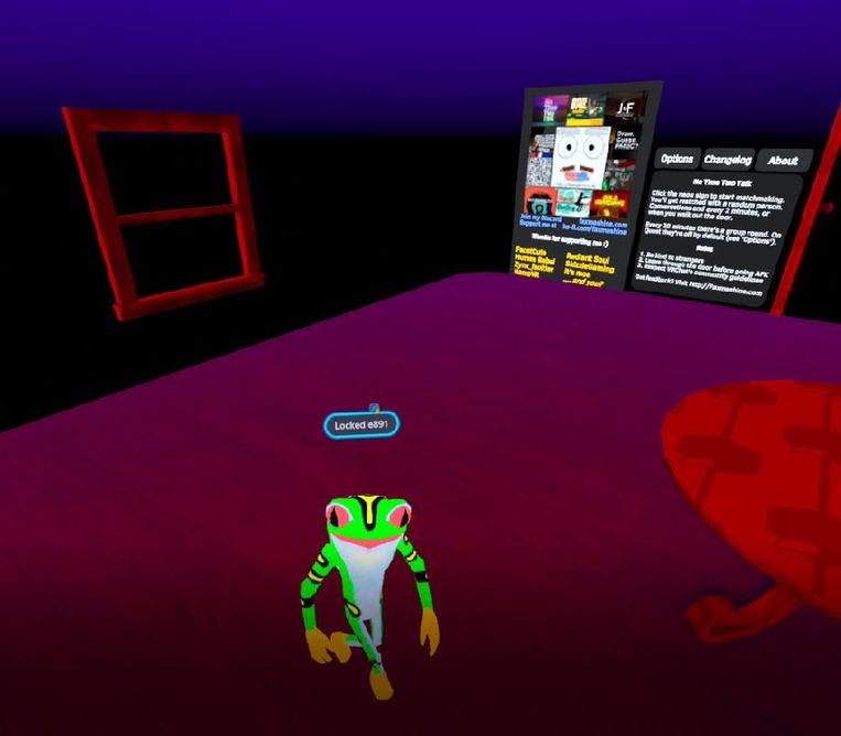 No Time Two Talk is een van de omgevingen in VRchat, een gratis app die al jaren populariteit geniet. Beeld 