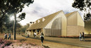 Een artist impression van het nieuwe publieksgebouw op De Hoge Veluwe.
