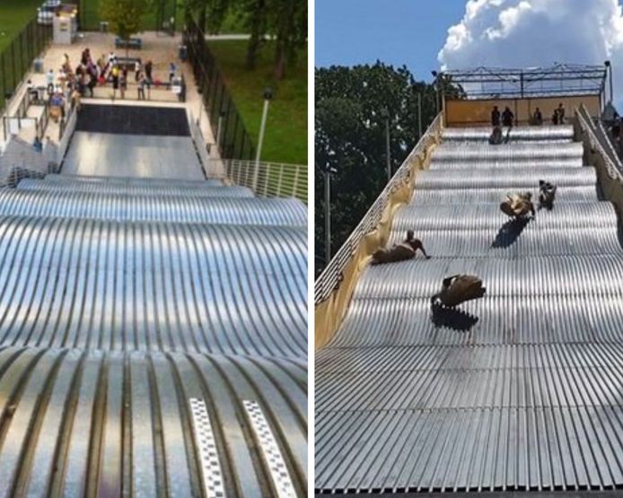 Un toboggan géant qui envoie des enfants dans les airs ferme quelques