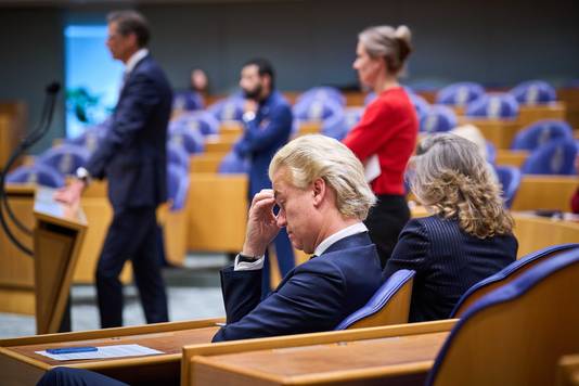 Geert Wilders (PVV) tijdens het wekelijkse vragenuur in de Tweede Kamer. 