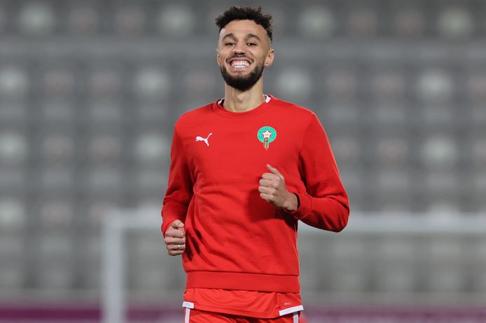 Mazraoui in het shirt van Marokko.