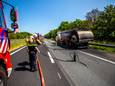 Op de A18 woedde brand in een oplegger van een vrachtwagen