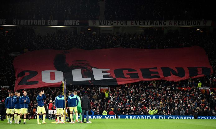 Het spandoek van de United-fans voor Ole Gunnar Solskjaer.