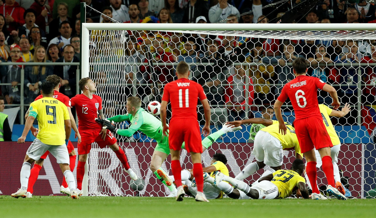In de extra tijd scoort Colombia nog 1-1 tegen Engeland. Beeld Photo News