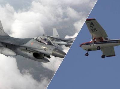 Angst voor botsingen: vliegtuigjes raken elkaar bijna boven Breda Airport, F16 wijkt uit voor traini