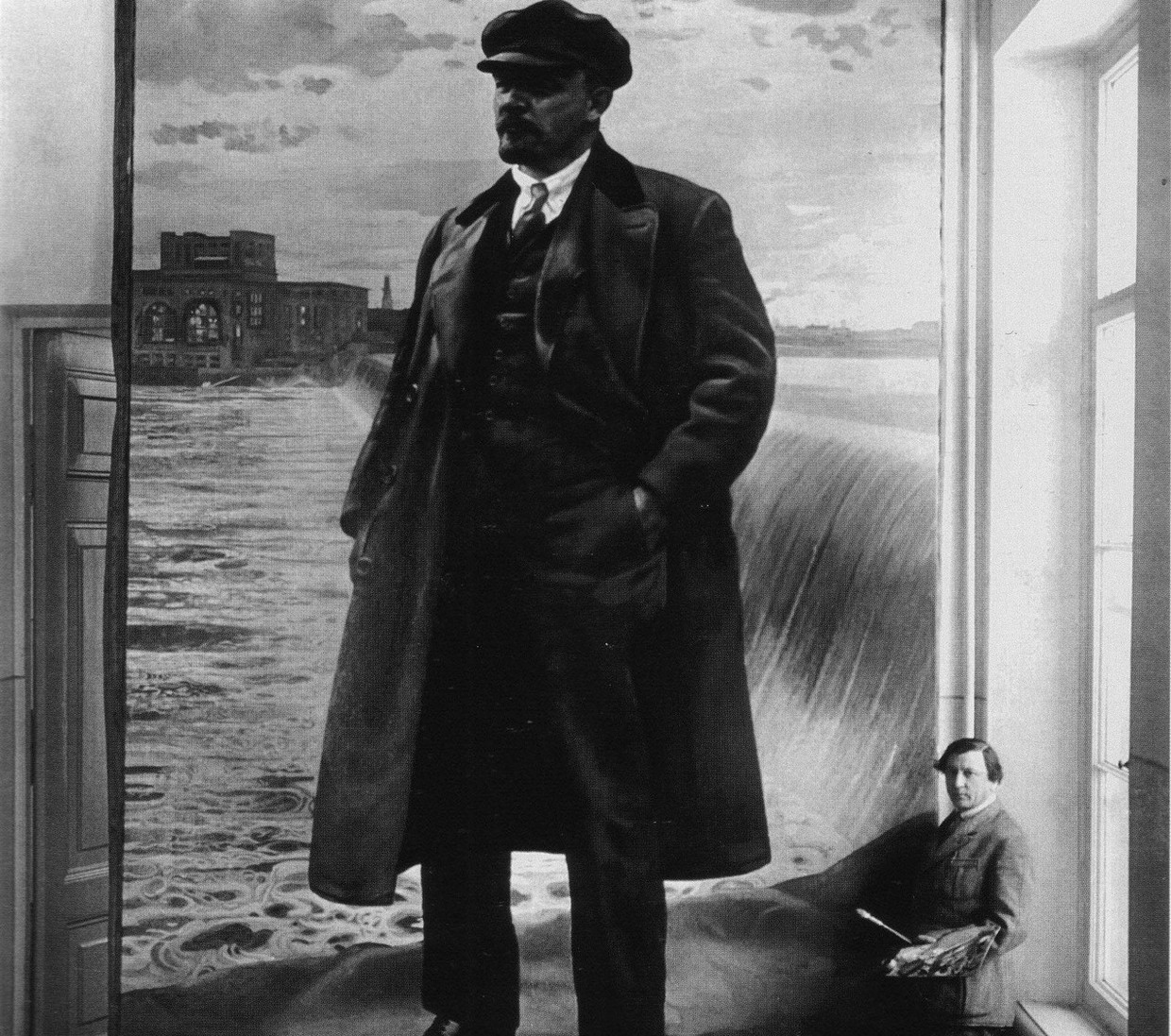 Isaak Brodski bij zijn portret van Lenin. Beeld 