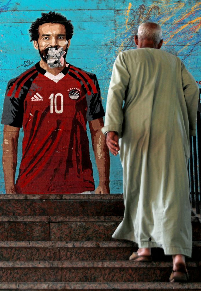 Een muurschildering van Mohamed Salah in de Egyptische hoofdstad Caïro.