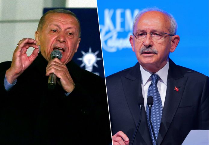 Recep Tayyip Erdogan (links) en zijn uitdager, Kemal Kilicdaroglu (rechts)
