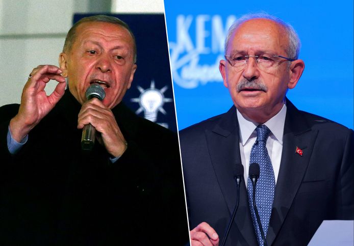 De Turkse president Erdogan en zijn rivaal Kiliçdaroglu.