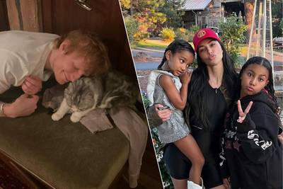 CELEB 24/7. Ed Sheeran poseert met de kat van Taylor Swift en Kim Kardashian trekt gekke bekken met haar dochters