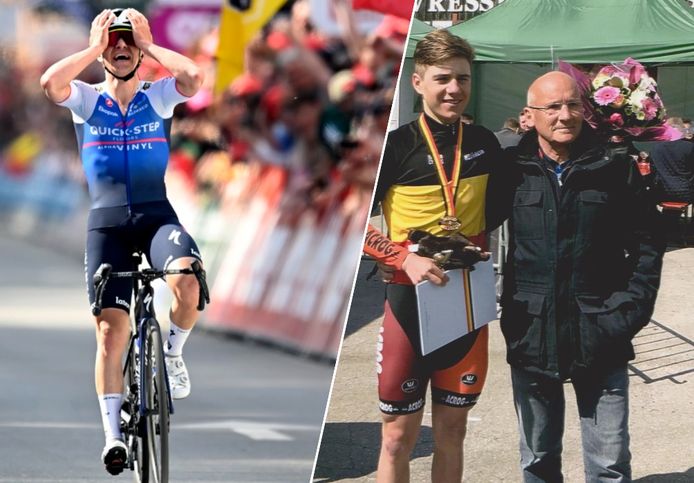 Links: Evenepoel wint Luik-Bastenaken-Luik.
Rechts: Evenepoel en Vandervennet in 2018.