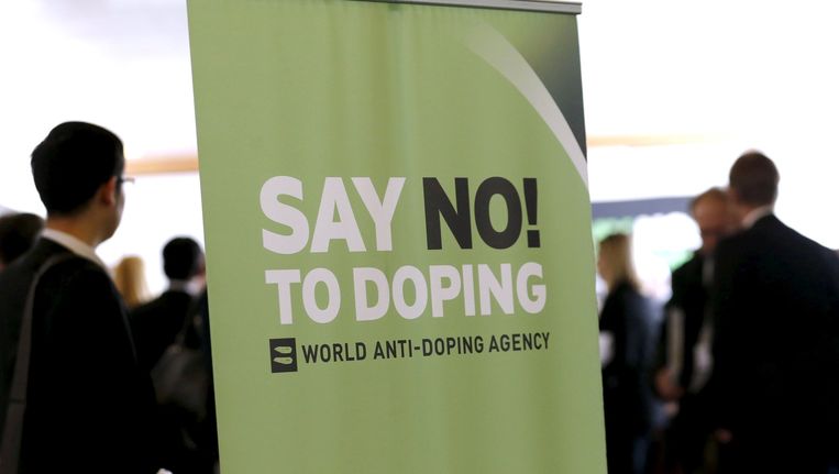Een banner bij de WADA, het wereldantidopingagentschap. Beeld reuters