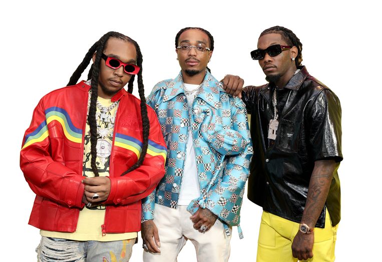 Hiphoptrio Migos, met vanaf links Takeoff, Quavo en Offset. Beeld Getty 